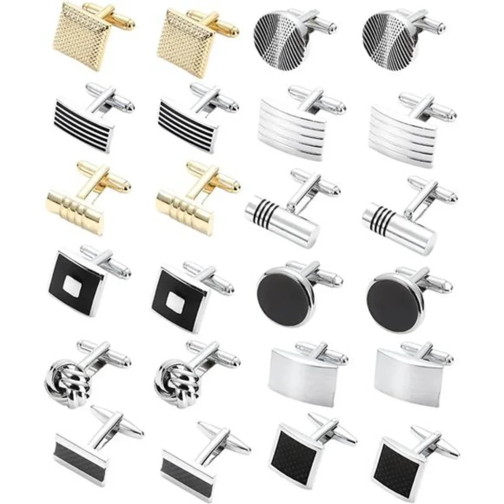 12 Pairs Men's Classic Tone Cufflinks Set